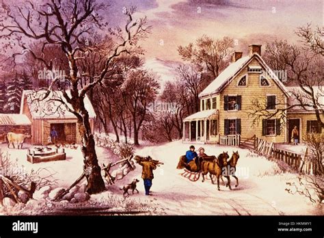 American Homestead Winter Currier And Ives Stock Photo Alamy