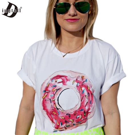 Dingtoll Camisetas De Donut Para Mujer Blusas Blancas Harajuku Tumblr