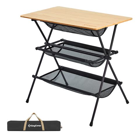 Buy Kingcamp Bamboo Folding Camping Table With 3 Mesh Layers Portable