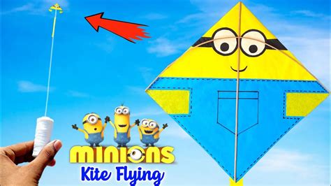 minion kite flying how to make kite cartoon kite making patang kese banate he youtube