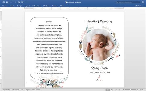 Baby Funeral Program Microsoft Word Template Baby Memorial Etsy