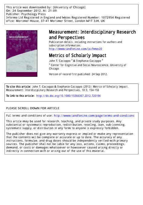 Pdf Metrics Of Scholarly Impact