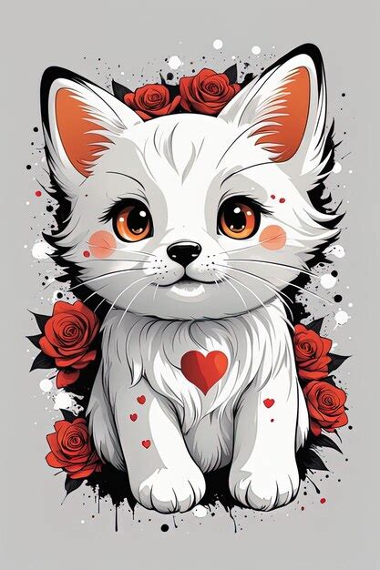 Premium Ai Image Cute Cartoon Cat In Lovecute Cat With Red Heartcute