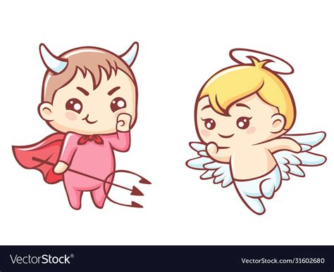 Little Angel And Demon Cartoon Kawaii Cute Angel Vector Image