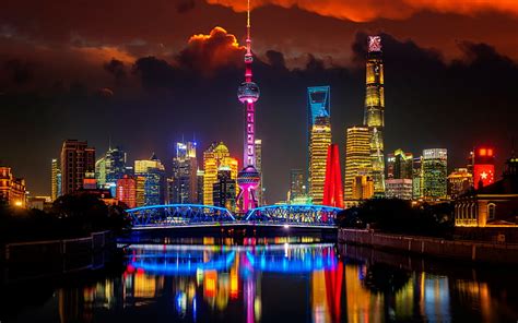 Shanghai Oriental Pearl Tower Jin Mao Tower Shanghai Tower Night