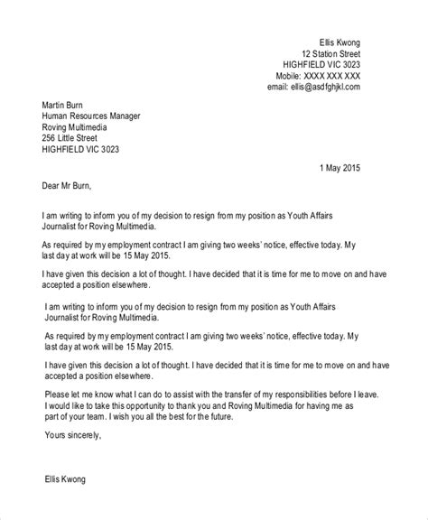 Easily customize your resignation letter. Example Of 2 Week Notice To Employer - Sample Resignation ...