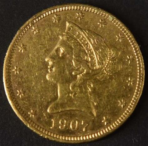 1907 Us Liberty Head 10 Dollar Gold Coin Blemish On Back Of Coin