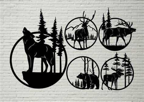 Wildlife Clipart Vector Wood Wall Art Plasma Wolf Scene Dxf Svg For