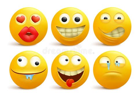 Set Of Yellow Smiley Face Emoticon Cartoon Characters Stock