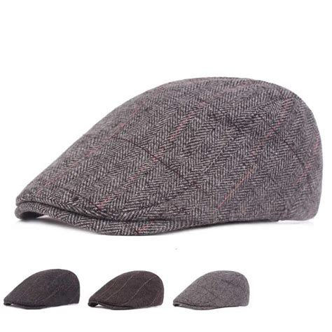 Autumn Winter Wool Felt Men Newsboy Hat Flat Ivy Cap Warm Male Berets