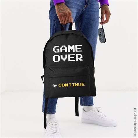 Game Over Backpack Video Game Rucksack Retro Gaming Bag Pixel Continue
