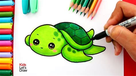 Aprende A Dibujar Una Tortuga Marina Bebé Kawaii How To Draw A Cute