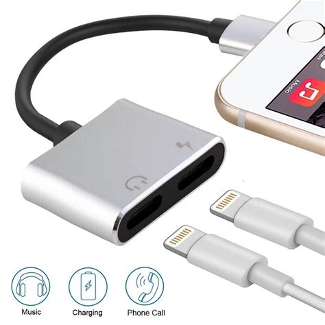 Dual Lightning Adapter 2 In 1 Headphone Audio Charge Cable For Iphone
