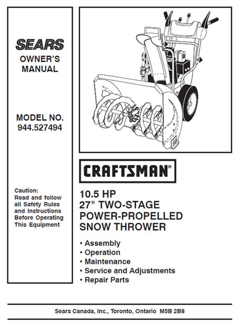 944527494 Manual For Craftsman 27 Two Stage Snow Thrower — Dr Mower Parts