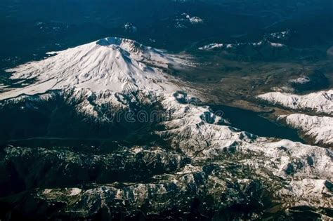 Aerial View Of Snow Covered Mt St Helens Volcano Stock Photo Image