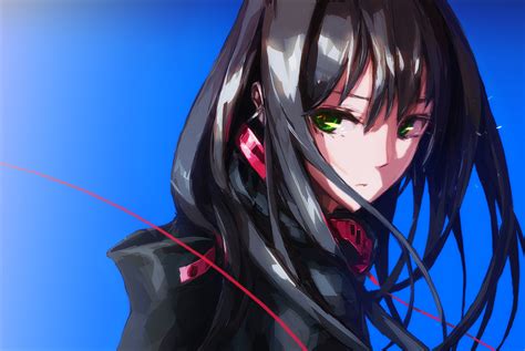 Her hair is gray not black. black hair green eyes headphones idolmaster idolmaster cinderella girls long hair lowlight ...