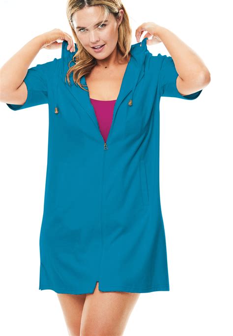 Hooded Terry Swim Cover Up Plus Size Swim Woman Within