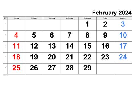 February 2024 Calendar With Week Numbers 2024 Calendar Printable