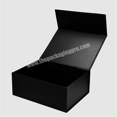 black large luxury custom logo magnetic closure foldable rigid cardboard paper t packaging