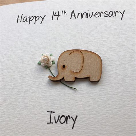 14th Anniversary Card Ivory Wedding Anniversary Elephant Etsy Uk