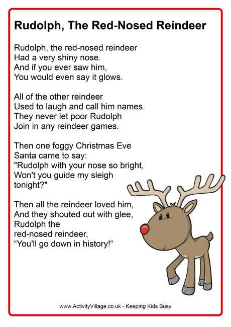 Rudolph The Red Nosed Reindeer Lyrics Printable Pdf