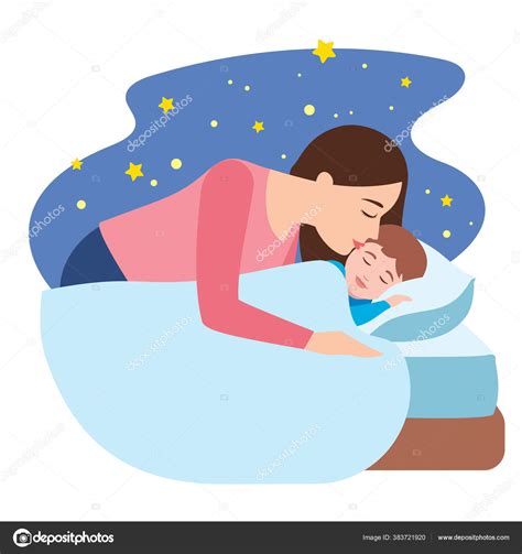 mother giving her son goodnight kiss stock illustration by ©nevena b 383721920