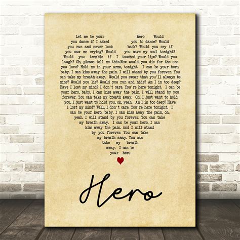 Hero Enrique Iglesias Song Lyric Vintage Script Quote Print