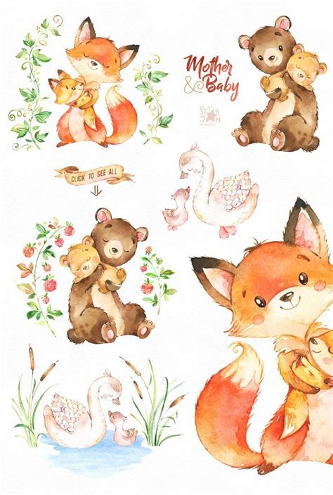 Cute Animals Illustration Notitle Baby Drawing Baby Art Mother