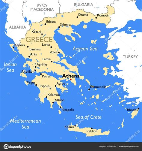 Greece Map Vector Detailed Color Greece Map — Stock Vector © Lynxv