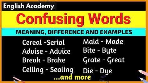 Confusing Words In English Vocabulary Commonly Confused Words Meaning Examples English