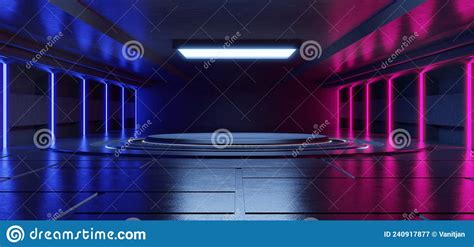 Abstract Blue And Pink Neon Light Shapes On Black Background For