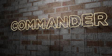 Commander Glowing Neon Sign On Stonework Wall 3d