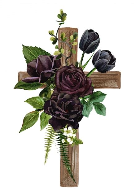 Premium Vector Christian Wooden Cross Decorated With Flowers And Leaves