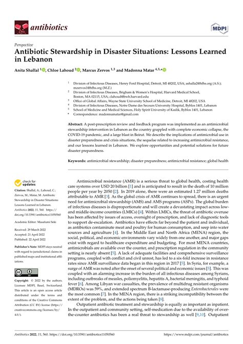 Pdf Antibiotic Stewardship In Disaster Situations Lessons Learned In