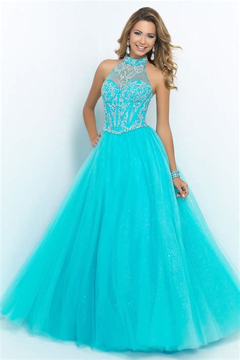 Halter Beaded Bodice A Line Princess Prom Dress With Tulle Skirt