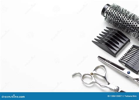 Scissors And Comb On A White Background Copy Space Stock Image Image