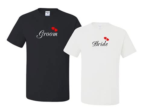 Items Similar To Bride And Groom Tees With Hearts Two T Shirts For