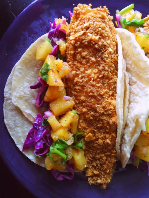 Foodie And Fabulous Crunchy Tilapia Tacos With Red Cabbage Slaw And