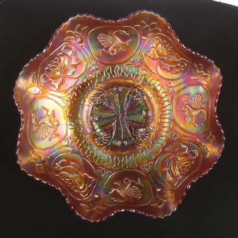 Antique Fenton Marigold Dragon And Lotus Carnival Glass Bowl Carnival Glass