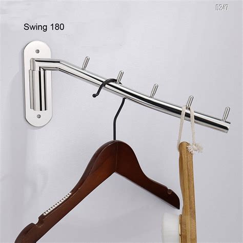 Swing 180 Degrees Wall Mounted Clothes Hanger Rack Stainless Steel
