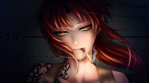 Masaüstü Kızıl Saçlı Anime Girls Sigara Içmek Sigaralar Dövme