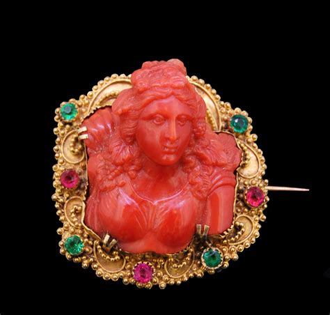 Important Antique Coral Cameo Brooch