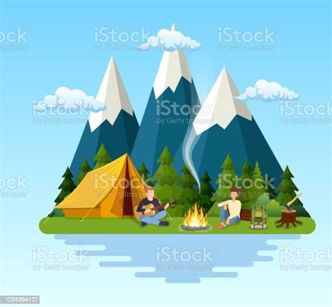 Group Of Young People Are Sitting Around Campfire Stock Illustration