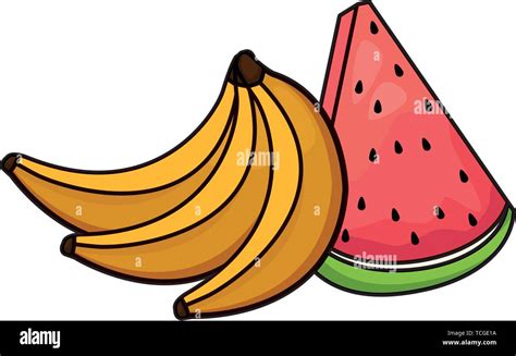 Banana And Watermelon Fruit Cartoon Stock Vector Image And Art Alamy