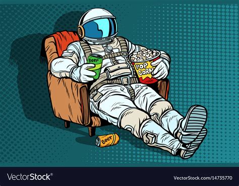 Astronaut Audience With Beer And Popcorn Vector Image