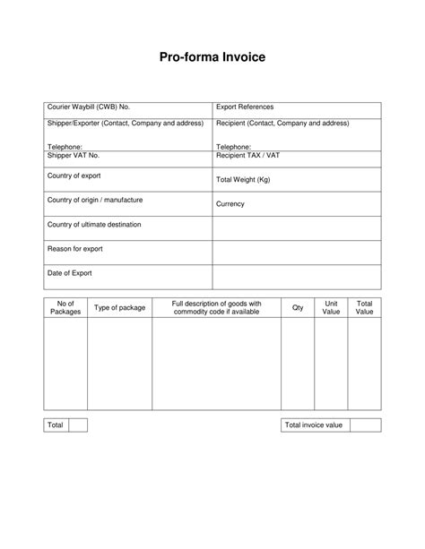 Proforma Invoice Template Free Printable