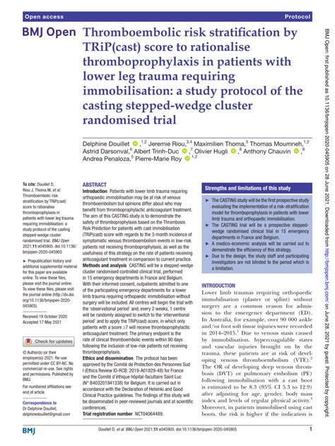 PDF Thromboembolic Risk Stratification By TRiP Cast Score To Rationalise Thromboprophylaxis