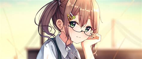 Download Wallpaper 2560x1080 Girl Glasses Dress Glance Anime Dual