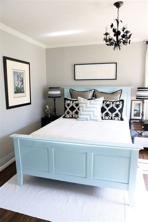 Light Grey Light Blue And Dark Accents Guest Bedroom Design Home