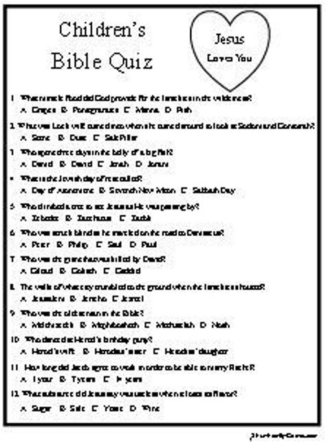 Childrens Bible Quiz Is A Multiple Choice Quiz With Chapter And Verse